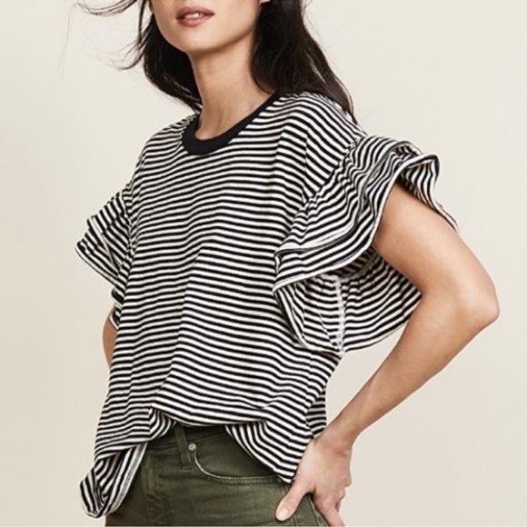 Current/Elliott Carina Feeder Stripe Top Sz 1 black white striped pattern - Picture 1 of 7